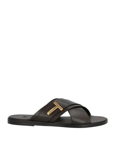 Tom Ford Man Sandals Dark Brown Size 8 Leather In Black