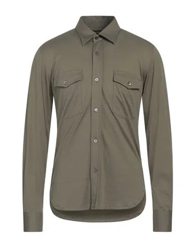 Tom Ford Man Shirt Military Green Size 44 Silk, Cotton