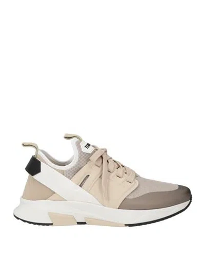 Tom Ford Man Sneakers Beige Size 10 Calfskin, Polyester, Viscose, Cotton In Brown