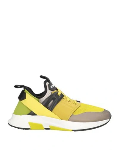 Tom Ford Man Sneakers Lime Green Size 8 Calfskin, Polyester, Viscose, Polyamide