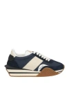 Tom Ford Mens Blue James Logo-print Leather And Suede Low-top Trainers