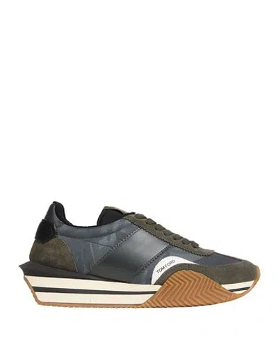 Tom Ford Man Sneakers Military Green Size 9 Calfskin, Polyester In Blue
