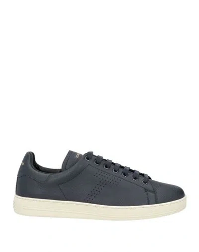 Tom Ford Man Sneakers Navy Size 9 Calfskin, Bull Skin In Navy