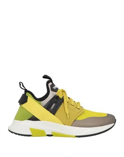 Tom Ford Man Sneakers Yellow Size 9 Calfskin, Polyester, Polyamide In Multi