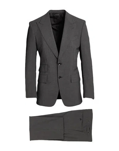 Tom Ford Man Suit Charcoal Size 48 Wool, Elastane In Gray