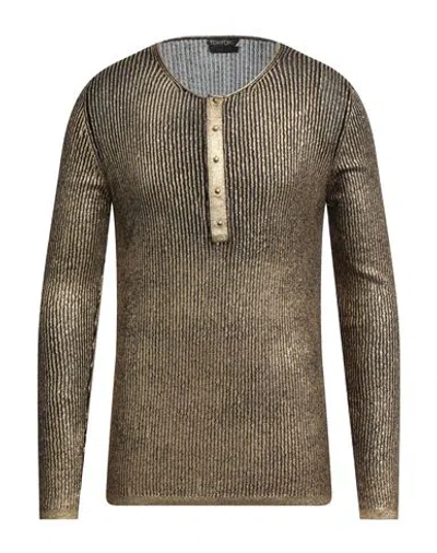 Tom Ford Man Sweater Gold Size 42 Cashmere, Silk, Calfskin, Polyester
