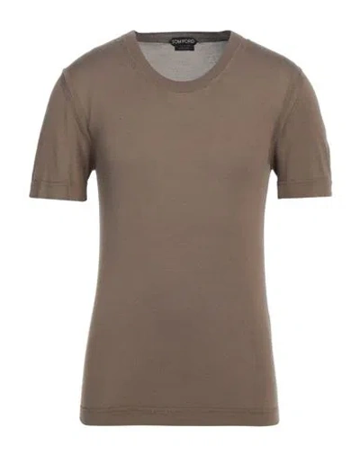 Tom Ford Man Sweater Khaki Size 46 Silk In Beige