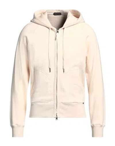Tom Ford Man Sweatshirt Cream Size 36 Cotton, Lambskin In White