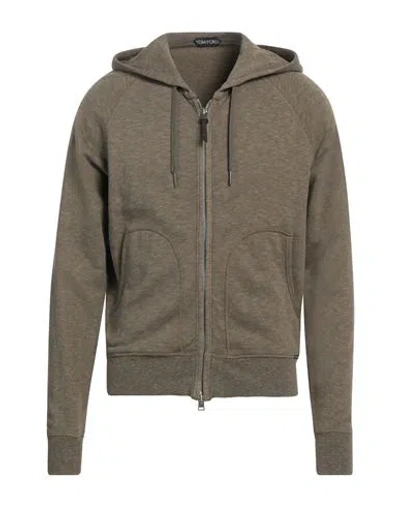 Tom Ford Man Sweatshirt Military Green Size 38 Cotton, Viscose, Elastane, Lambskin