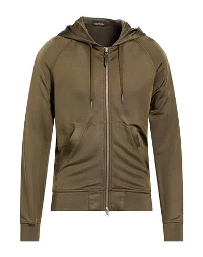 Tom Ford Man Sweatshirt Military Green Size 44 Viscose, Elastane, Lambskin