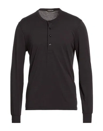 Tom Ford Henley Cotton Stretch Ribbed Long Sleeved T-shirt In Black