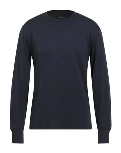 Tom Ford Man T-shirt Navy Size 44 Lyocell, Cotton In Blue