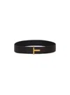 Tom Ford Mans Reversible Brown And Black Leather T Belt In Brown