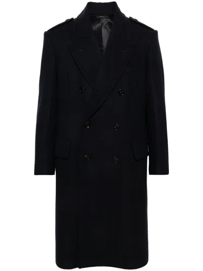 TOM FORD HERRINGBONE WOOL DOUBLE-BREASTED COAT - MEN'S - VIRGIN WOOL/COTTON/BOS TAURUS/VISCOSE