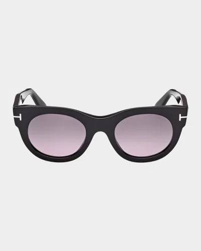 Tom Ford Marine 50mm Round Sunglasses In Black