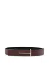 Tom Ford Maroon Solid Belt In Burgundy