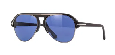 Pre-owned Tom Ford Marshall Ft 0929 Matte Black And Ruthenium/blue (02v) Sunglasses