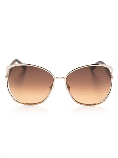 Tom Ford Cut-out Detail Round-frame Sunglasses In Brown