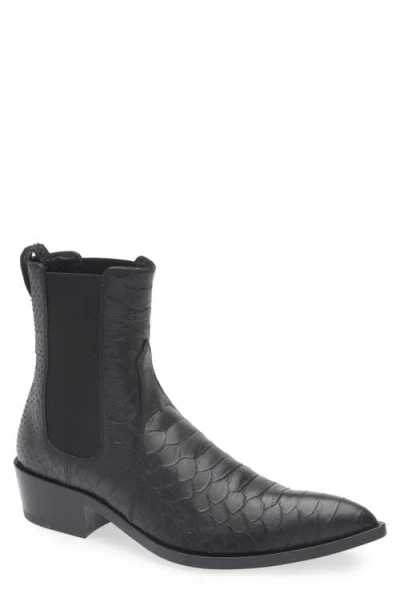 Tom Ford Matt Snakeskin Embossed Pointed Toe Chelsea Boot In Black