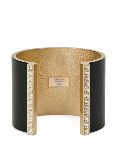 Tom Ford Matte Lacquered Brass And Crystal Stones Fera Cuff In Black