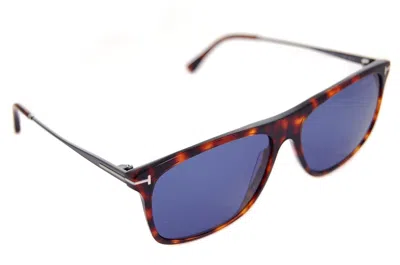 Pre-owned Tom Ford Max-02 Mens Sunglasses Tf588 54v 57mm Large Square Brown Havana Blue