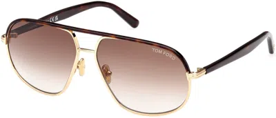 Pre-owned Tom Ford Maxwell Ft 1019 30f Gold/brown Shaded 59/13/140 Unisex Sunglasses