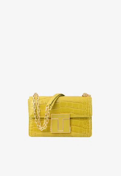 Tom Ford Medium 001 Chain Shoulder Bag In Croc-embossed Leather In Mustard