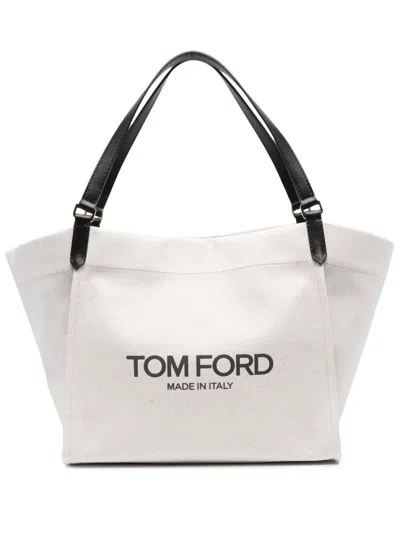 Tom Ford Mittelgrosse Amalfi Handtasche Aus Canvas In Nude