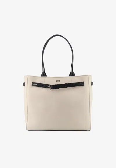 Tom Ford Medium Audrey Buckle Tote Bag In Sand