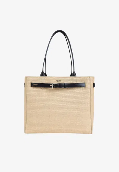 Tom Ford Medium Audrey Raffia Tote Bag In Beige
