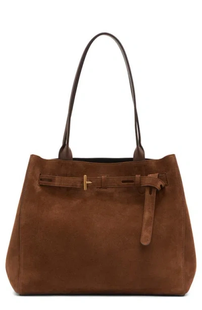 Tom Ford Medium Audrey Suede Tote In Brown