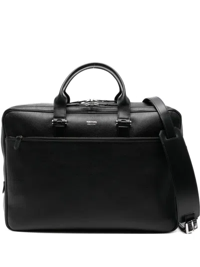 Tom Ford Medium Grain Leather Briefcase In Black