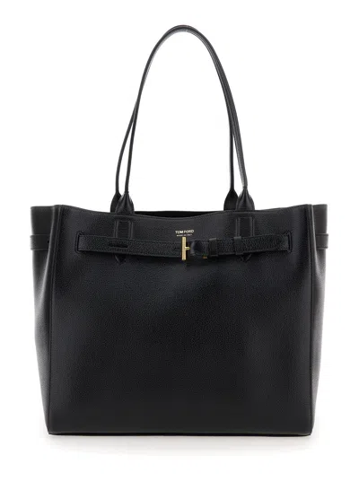 Tom Ford Medium Grain Leather Tote Handbag In Black