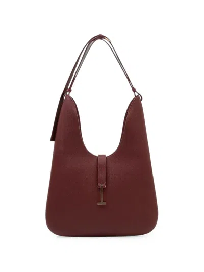 Tom Ford Medium Kara T-bar Pebbled Leather Tote Bag In Burgundy
