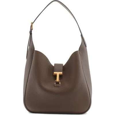 Tom Ford Medium Monarch Leather Hobo Bag In 1e052 Dark Khaki