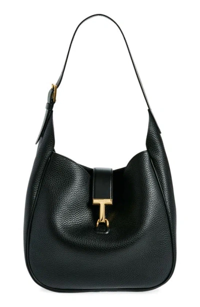 Tom Ford Monarch Medium Hobo Bag In Leather In Black