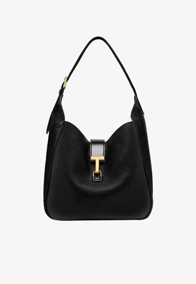 Tom Ford Medium Monarch Leather Hobo Shoulder Bag In Black