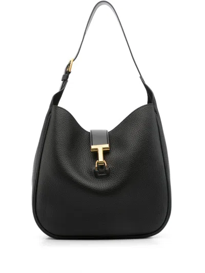 Tom Ford Monarch Medium Hobo Bag In Leather In Black