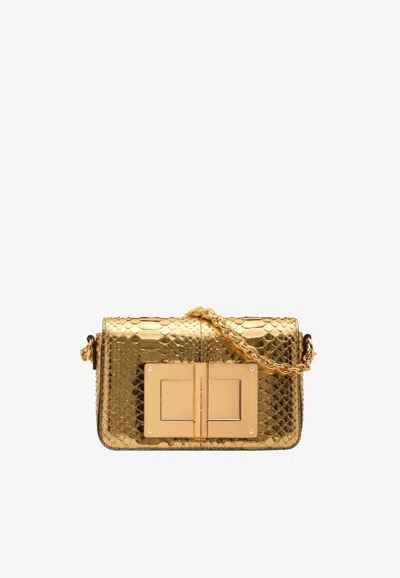 Tom Ford Medium Natalia Metallic Python Shoulder Bag In Gold