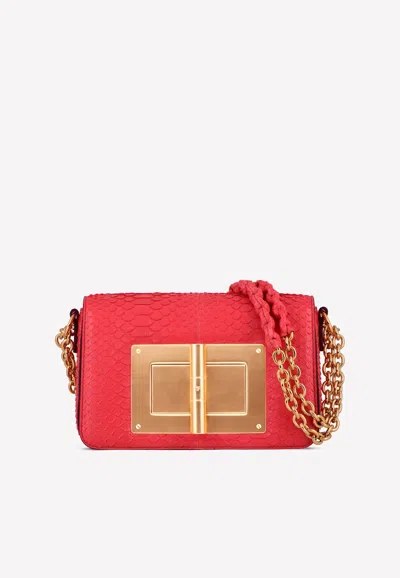 Tom Ford Medium Natalia Python Leather Bag With Turn-lock In Orange