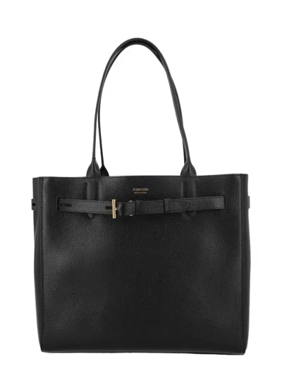 Tom Ford Medium Structured Tote Bag With Belt Detail In Black