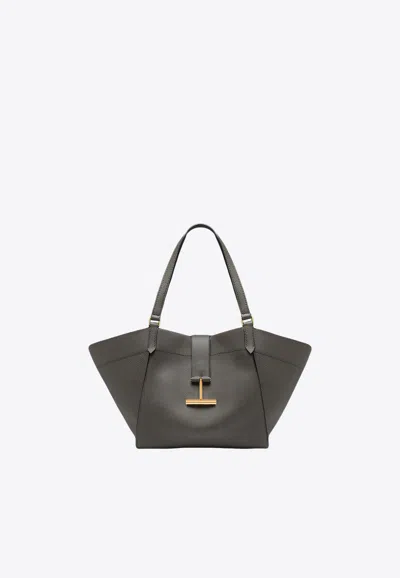 Tom Ford Medium Tara Leather Tote Bag In Gray