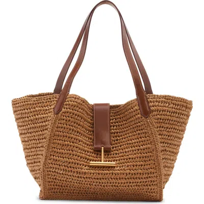 Tom Ford Medium Tara Raffia Tote In 3jb10 Vanilla/cuoio