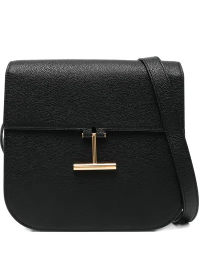 Tom Ford Tara Medium Crossbody In Grained Leather With Leather Strap In 1n001 Black