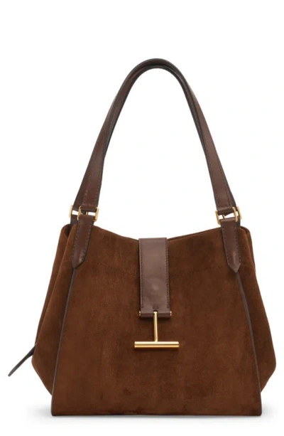 Tom Ford Tara Medium Suede Tote Bag In Brown