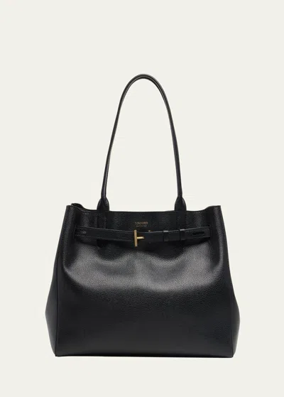 Tom Ford Medium Tote Bag In Grain Leather In Black