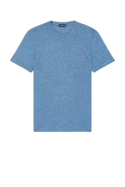 Tom Ford Melange Crew Tee In Azure Blue
