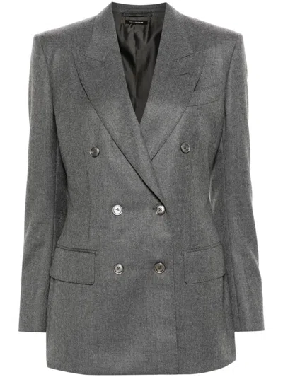 Tom Ford Wool Double-breasted Blazer - Women's - Cupro/wool/silk In Grey