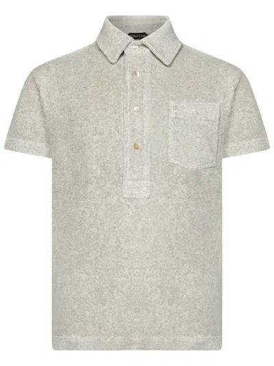 Tom Ford Melange Grey Cotton Terry Polo In Gray
