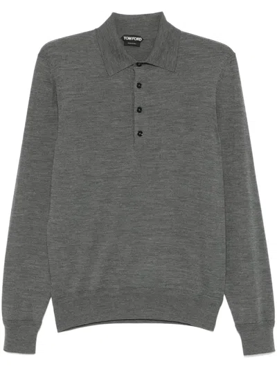 Tom Ford Mélange Polo Shirt In Grey